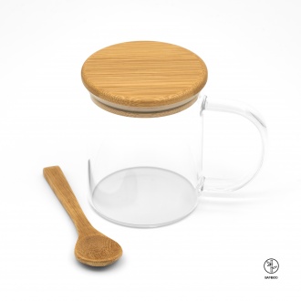COCO - Glass mug 420 ml with bamboo lid and spoon