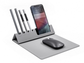 Evopad Charge Eco - Podkładka po mysz z ładowarką bezprzewodową & stojak na telefon wykonana z materiału RPET