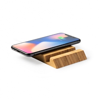GAMMA - Phone stand & Wireless charger in bamboo case.