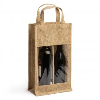 GRACE - Laminated jute bottle bag with window and double compartment