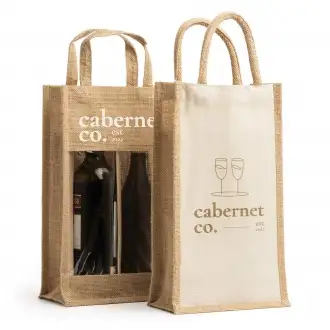 GRACE - Laminated jute bottle bag with window and double compartment