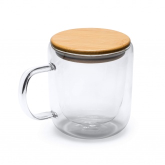 INDAL - Mug 280 ml made of glass with a bamboo lid