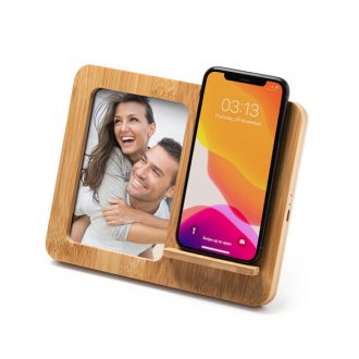 VULCO - 10W wireless charger with photo frame, made of bamboo