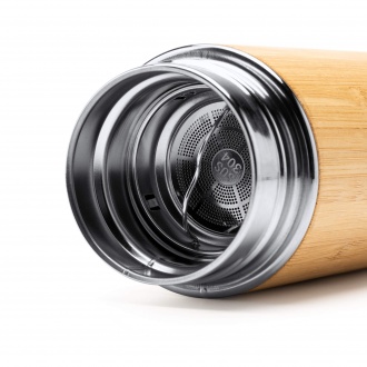 CEDRO - Thermos in 304 stainless steel and natural bamboo with digital thermometer, 480 ml.