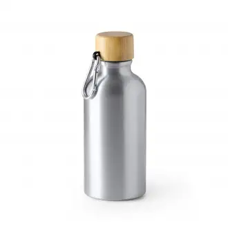 GELDA - Aluminium bottle with carabiner and bamboo lid, 400 ml.