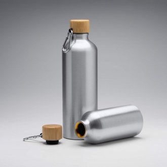 GELDA - Aluminium bottle with carabiner and bamboo lid, 400 ml.