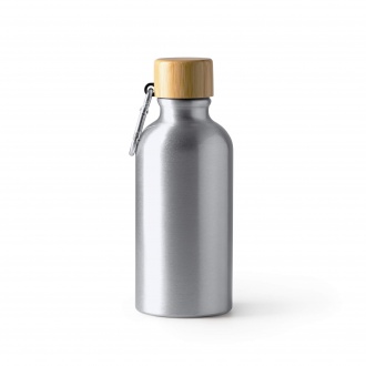 GELDA - Aluminium bottle with carabiner and bamboo lid, 400 ml.