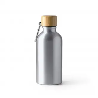 GELDA - Aluminium bottle with carabiner and bamboo lid, 400 ml.