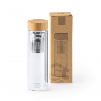 SAOKO - Bottle made of borosilicate glass with bamboo lid, 420 ml