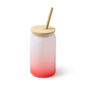 DALBY - Borosilicate glass mug, bamboo lid and straw, 350 ml. 