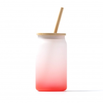 DALBY - Borosilicate glass mug, bamboo lid and straw, 350 ml. 