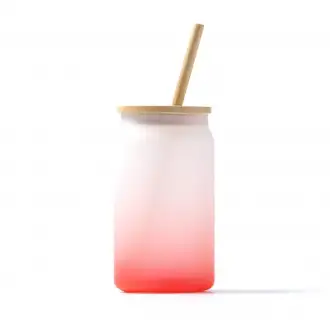 DALBY - Borosilicate glass mug, bamboo lid and straw, 350 ml. 