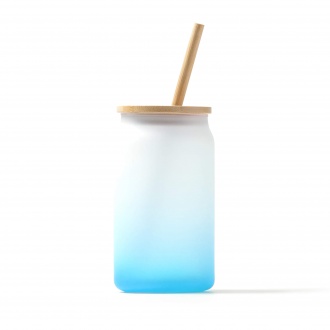 DALBY - Borosilicate glass mug, bamboo lid and straw, 350 ml. 