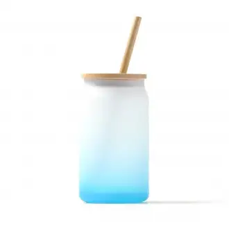 DALBY - Borosilicate glass mug, bamboo lid and straw, 350 ml. 