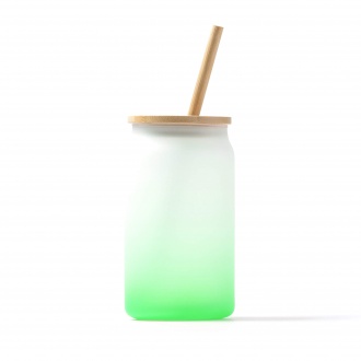 DALBY - Borosilicate glass mug, bamboo lid and straw, 350 ml. 