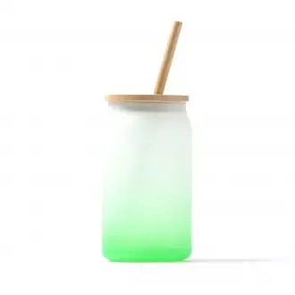 DALBY - Borosilicate glass mug, bamboo lid and straw, 350 ml. 