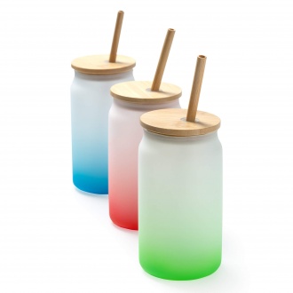 DALBY - Borosilicate glass mug, bamboo lid and straw, 350 ml. 