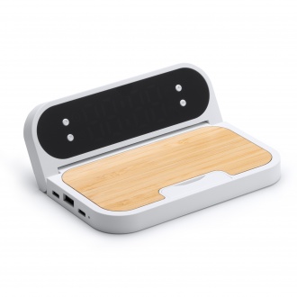 SENKO - Wireless charger with clock made of bamboo and ABS