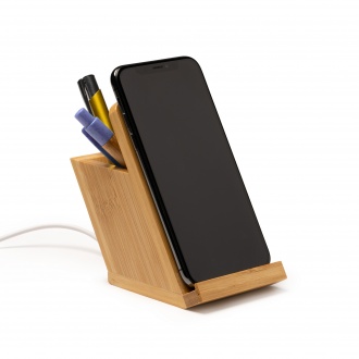 KODIX - Pen stand with wireless charger made of bamboo, 10 W.