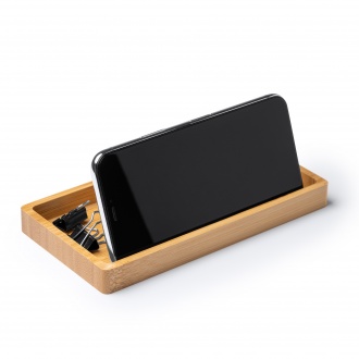 LUKE - Wireless charger with organiser made of bamboo, 10W