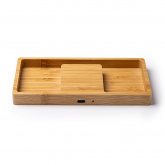 LUKE - Wireless charger with organiser made of bamboo, 10W