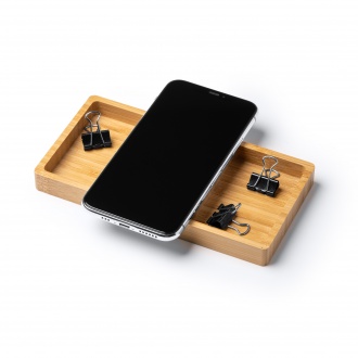 LUKE - Wireless charger with organiser made of bamboo, 10W