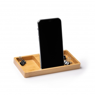 LUKE - Wireless charger with organiser made of bamboo, 10W