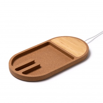 COSMIC - Wireless charger with organiser made of bamboo and cork, 10 watts.