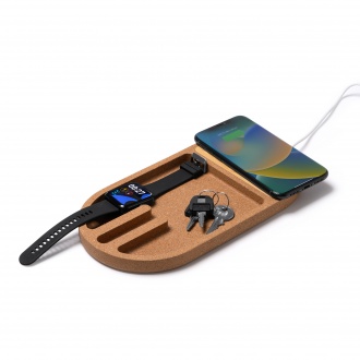 COSMIC - Wireless charger with organiser made of bamboo and cork, 10 watts.