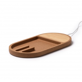 COSMIC - Wireless charger with organiser made of bamboo and cork, 10 watts.
