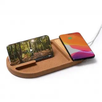 COSMIC - Wireless charger with organiser made of bamboo and cork, 10 watts.