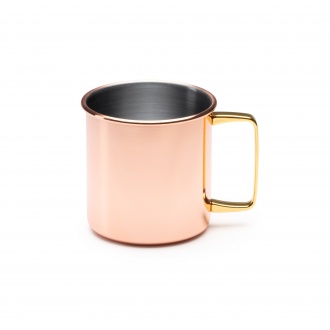 LIRIA - Stainless steel mug with copper outer coating and gold handle with a capacity of 480ml