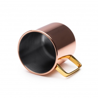 LIRIA - Stainless steel mug with copper outer coating and gold handle with a capacity of 480ml