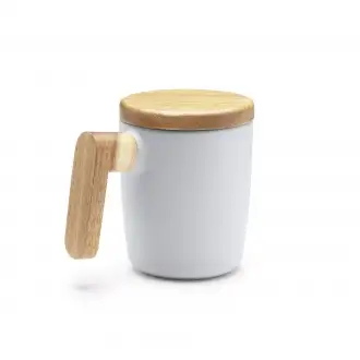 LOVET - Matowy ceramiczny kubek z bambusową pokrywką o pojemności 350ml