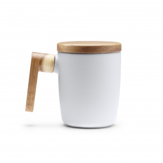 LOVET - Matt ceramic mug with bamboo lid with a capacity of 350ml