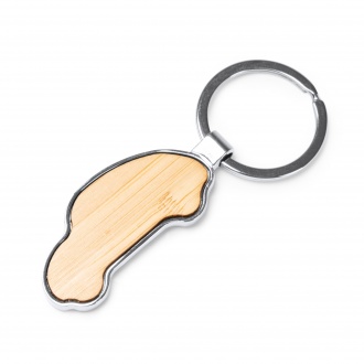 TESLAR - Key ring in the shape of a car, made of bamboo with a metal finish