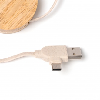 Garyk - Extendable charging cable with main structure made of bamboo and wheat fiber cable.