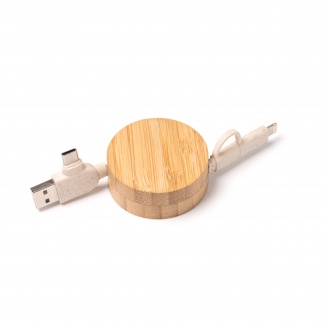 Garyk - Extendable charging cable with main structure made of bamboo and wheat fiber cable.