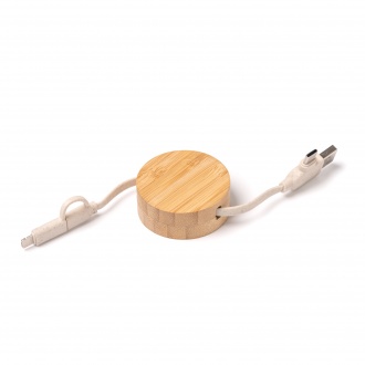 Garyk - Extendable charging cable with main structure made of bamboo and wheat fiber cable.