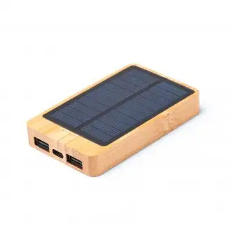 Berkel - Powerbank with a capacity of 5000 mAh made of bamboo, powered by solar energy.