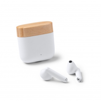 Sauro - Wireless in-ear headphones packaged in a case made of ABS and recycled plastic and bamboo.