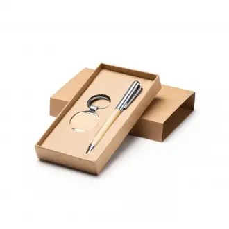 Paulov Set - Pen and key ring made of bamboo with metallic details. 