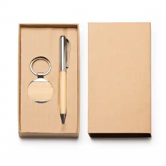 Paulov Set - Pen and key ring made of bamboo with metallic details. 