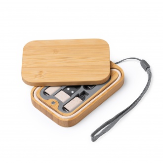 Bacu - A set of charging cables packaged in a bamboo case.