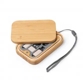 Bacu - A set of charging cables packaged in a bamboo case.