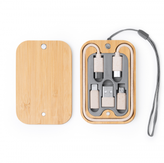 Bacu - A set of charging cables packaged in a bamboo case.