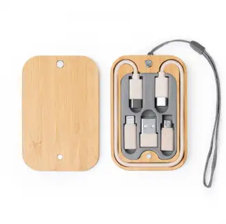 Bacu - A set of charging cables packaged in a bamboo case.
