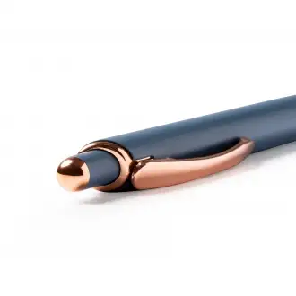 Perla - Pen with matte metal construction and copper finish details. Jumbo refill with blue ink.