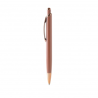 Perla - Pen with matte metal construction and copper finish details. Jumbo refill with blue ink.