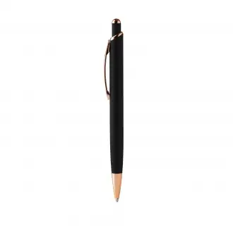 Perla - Pen with matte metal construction and copper finish details. Jumbo refill with blue ink.